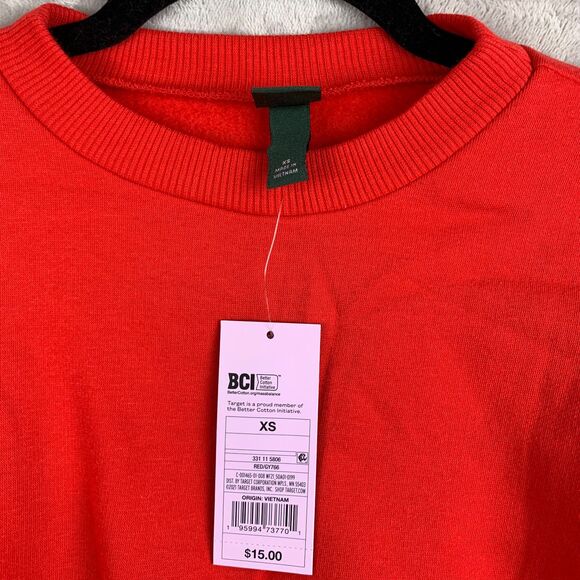 BCI CASUAL CROP CREW SWEATSHIRT TOP WOMENS/GIRLS Size XS in RED - Picture 4 of 10